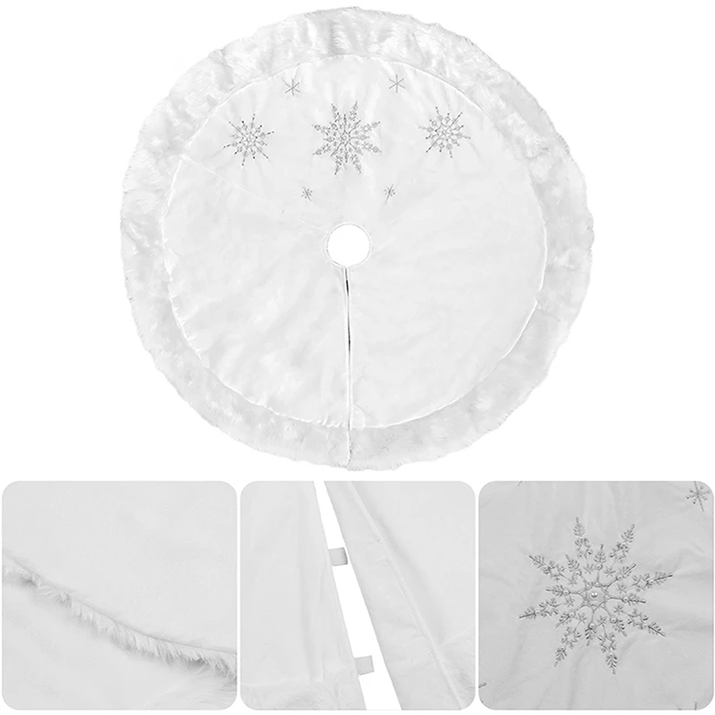 White Christmas Tree Skirt With Thick Faux Fur Snowflake Christmas Tree Carpet Xmas Decorations Home Christmas Decorations