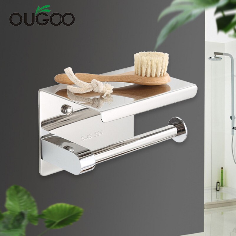 OG Stainless Steel Toilet Paper Holder Bathroom Wall Mount WC Paper Phone Holder Shelf Towel Roll shelf Accessories