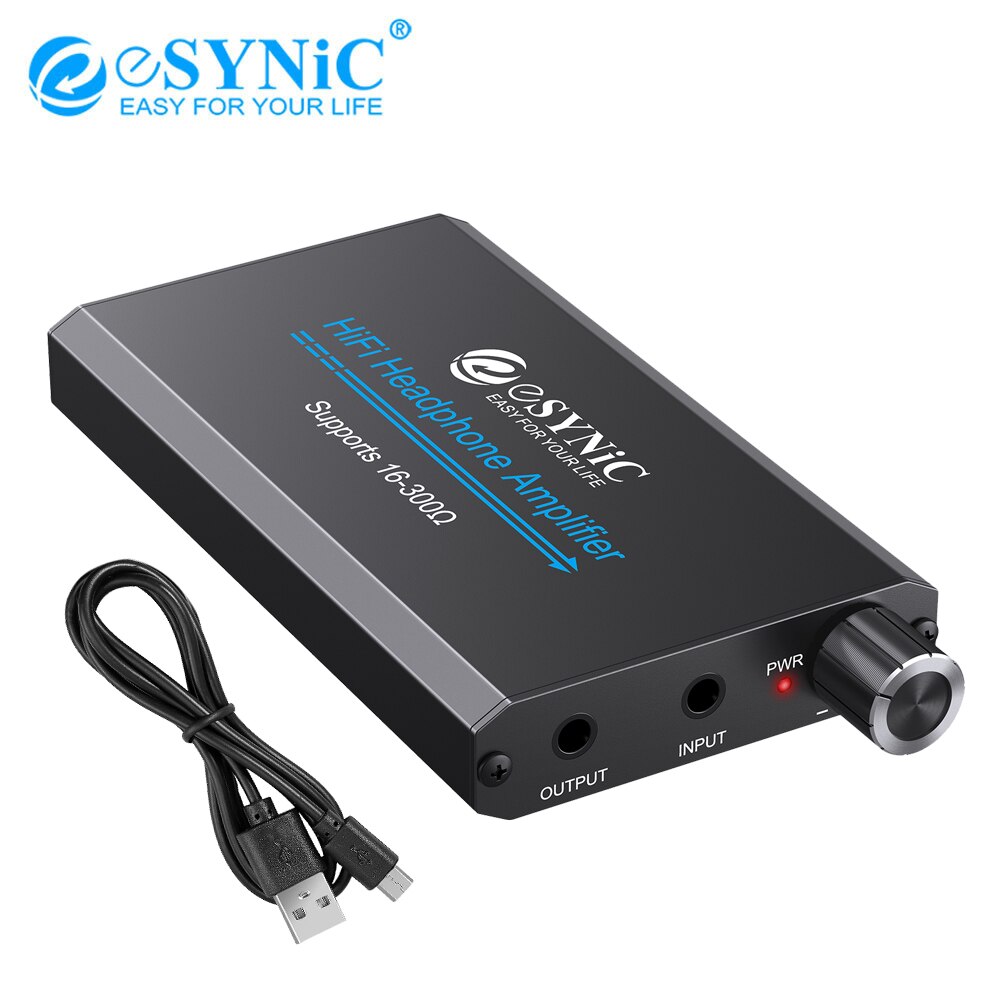 ESYNiC-AMPLIFICADOR DE AURICULARES portátil con interruptor de ganancia de dos etapas, miniamplificador recargable, 16-300Ω, HiFi, 3,5mm, AUX