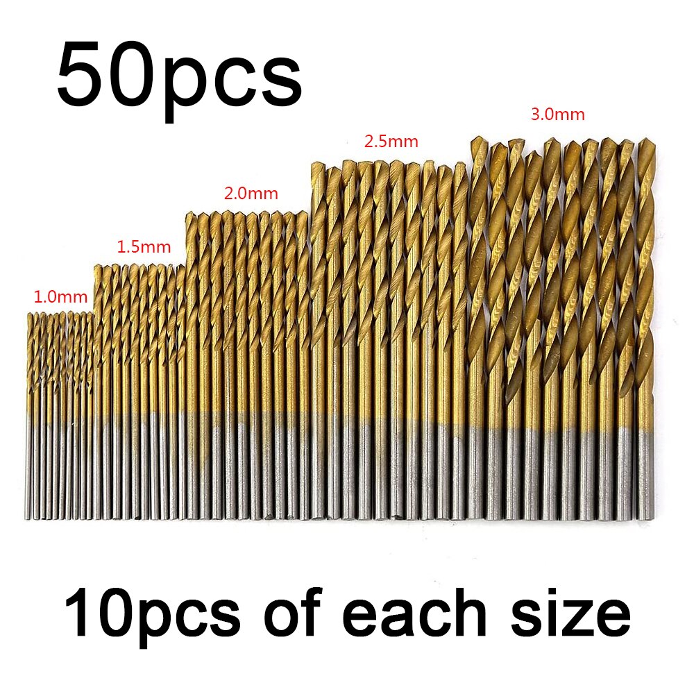 99PCS Titanium HSS Drill Bits 1.5mm-10mm Coated Stainless Steel HSS High Speed Drill Bit Set for Electrical Dril Home Building: 50PCS