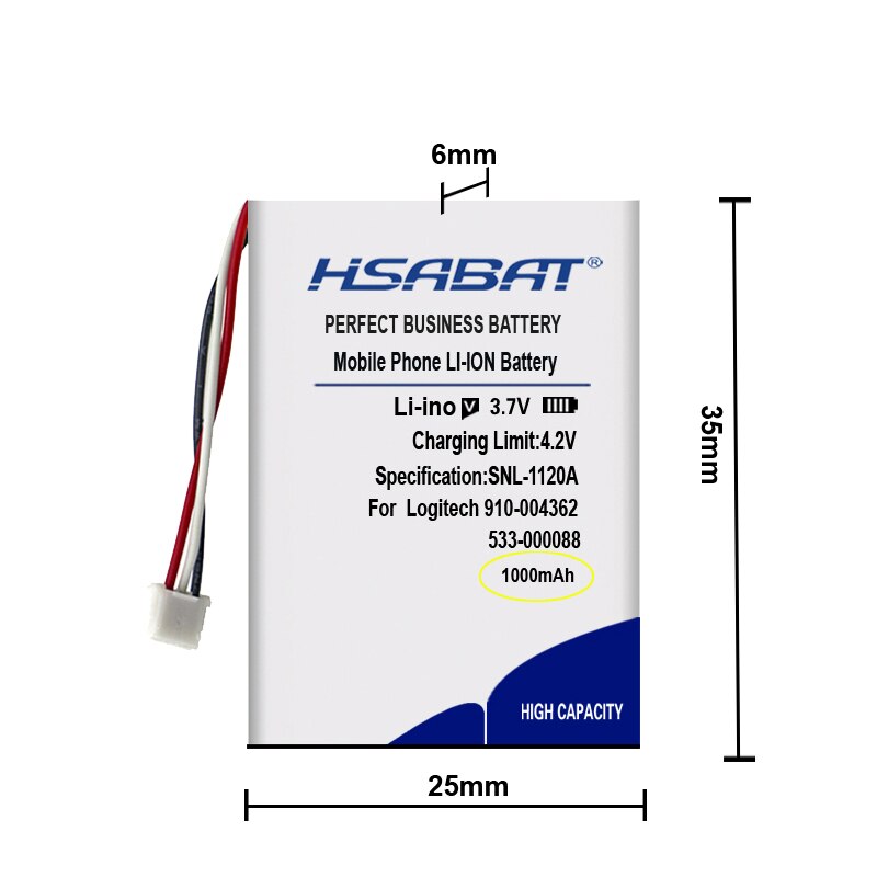 HSABAT 1000mAh Battery 533-000088 910-004362, 910-004374 AHB303450 for Logitech M-RO052, MX Anywhere 2 MX Master Mouse