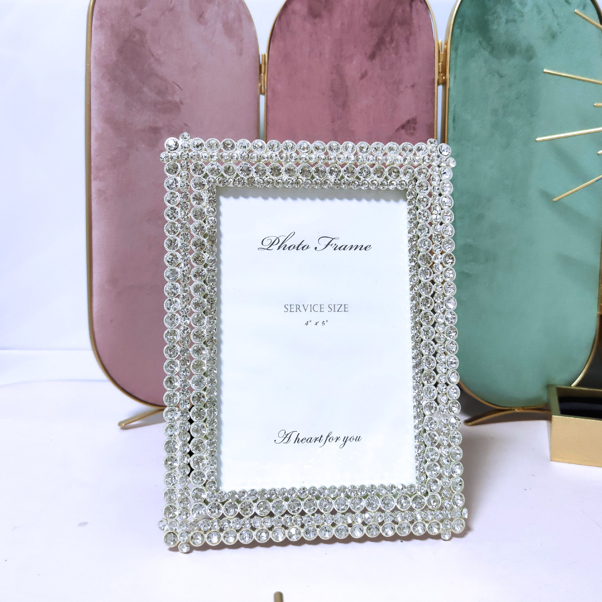 6 Inch 7 Inch Strass Metalen Fotolijst Set Gouden En Zilveren Bruiloft Foto Crystal Europese Moderne Prachtige Hoge-end: A / 6 inch