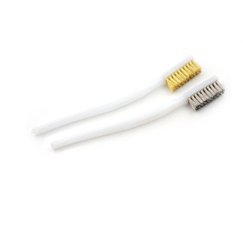 5 Pcs White Plastic Handle Brass Bristle Wire Brush 6.9 x 0.47 x 0.79inch Length