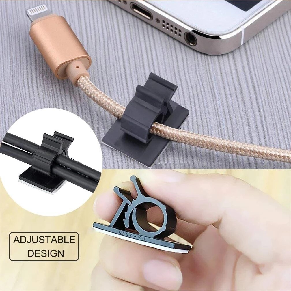 Adjustable Cable Organizer Self Adhesive Cable Clips Table Cable Management Clamp Cord Holder For Car PC TV Charging Wire Winder