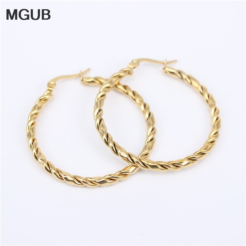 Big Smooth Circle Hoop Earrings for Women 40-45mm Stainless Steel Round Statement Earrings Party Girl Jewelry LH799