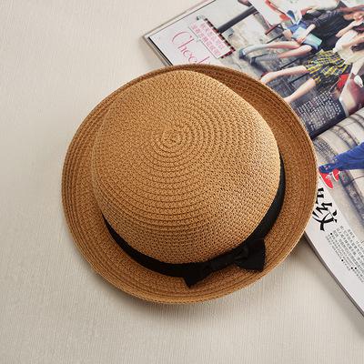 estilo sombrero Simple verano playa sombrero plano Casual corbata de lazo con borde de paja de sol sombrero capeu sombrero de paja de Sol de protección jazz: khaki 2