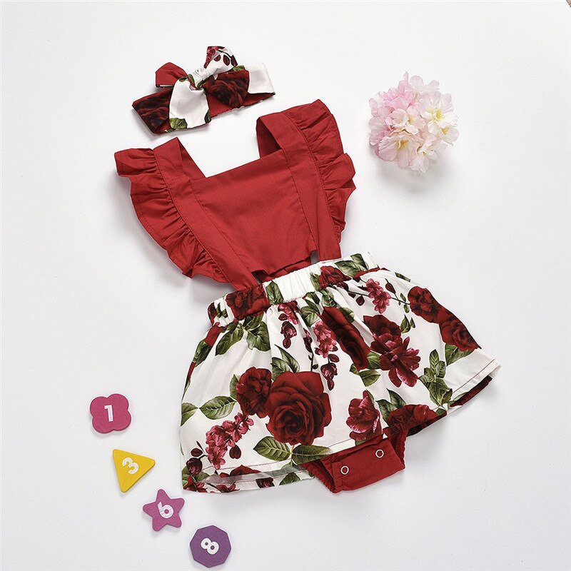 Baby Meisje Kleding Lange Mouwen Effen Romper + Bloemenprint Jarretel Rokken Outfits Lente Baby Set Roupa Infantil Menina