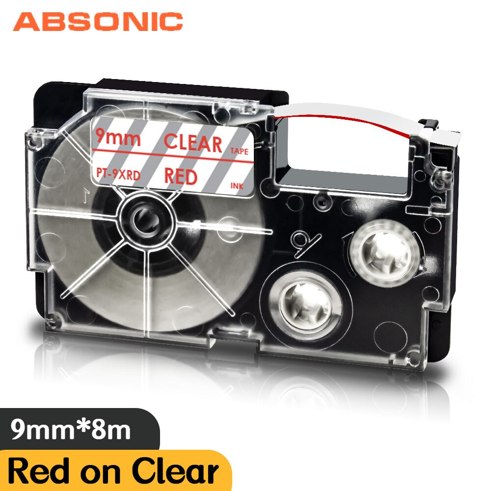 Absonic XR-9AGN biały na zielonym 9mm etykietowania taśma do obsługi Casio KL-60 KL-120 KL-130 KL750 KL780 KL820 KL-750KR KL-750B KL-750BA druku: Red on Clear