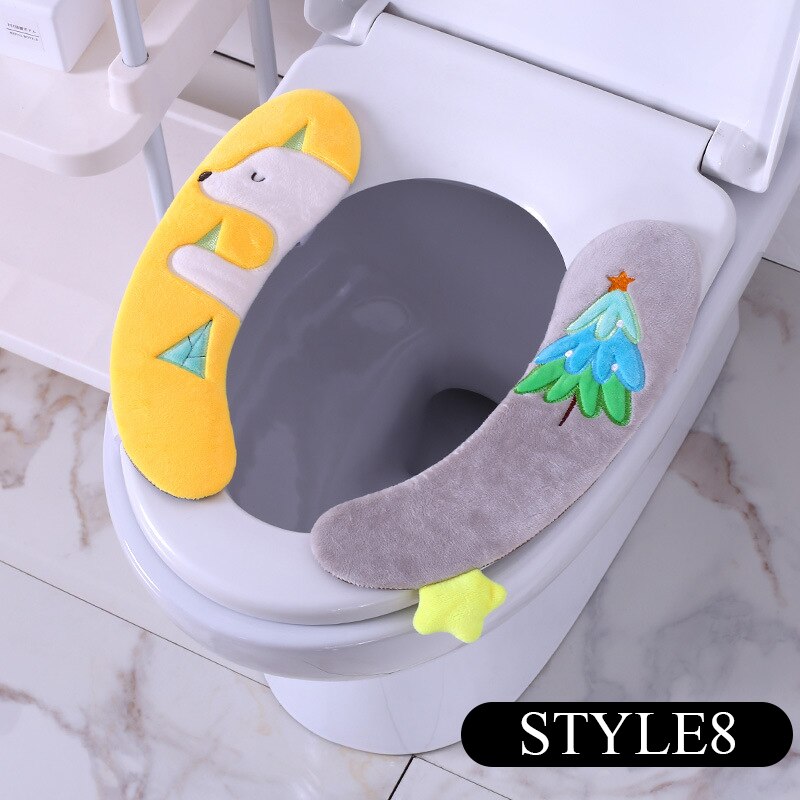 Cartoon Cute Toilet Seat Cover Warm Soft Thicken Toilet Seat with Handle Winter Warmer Universal Mat Seat Bathroom Accessories: Style8