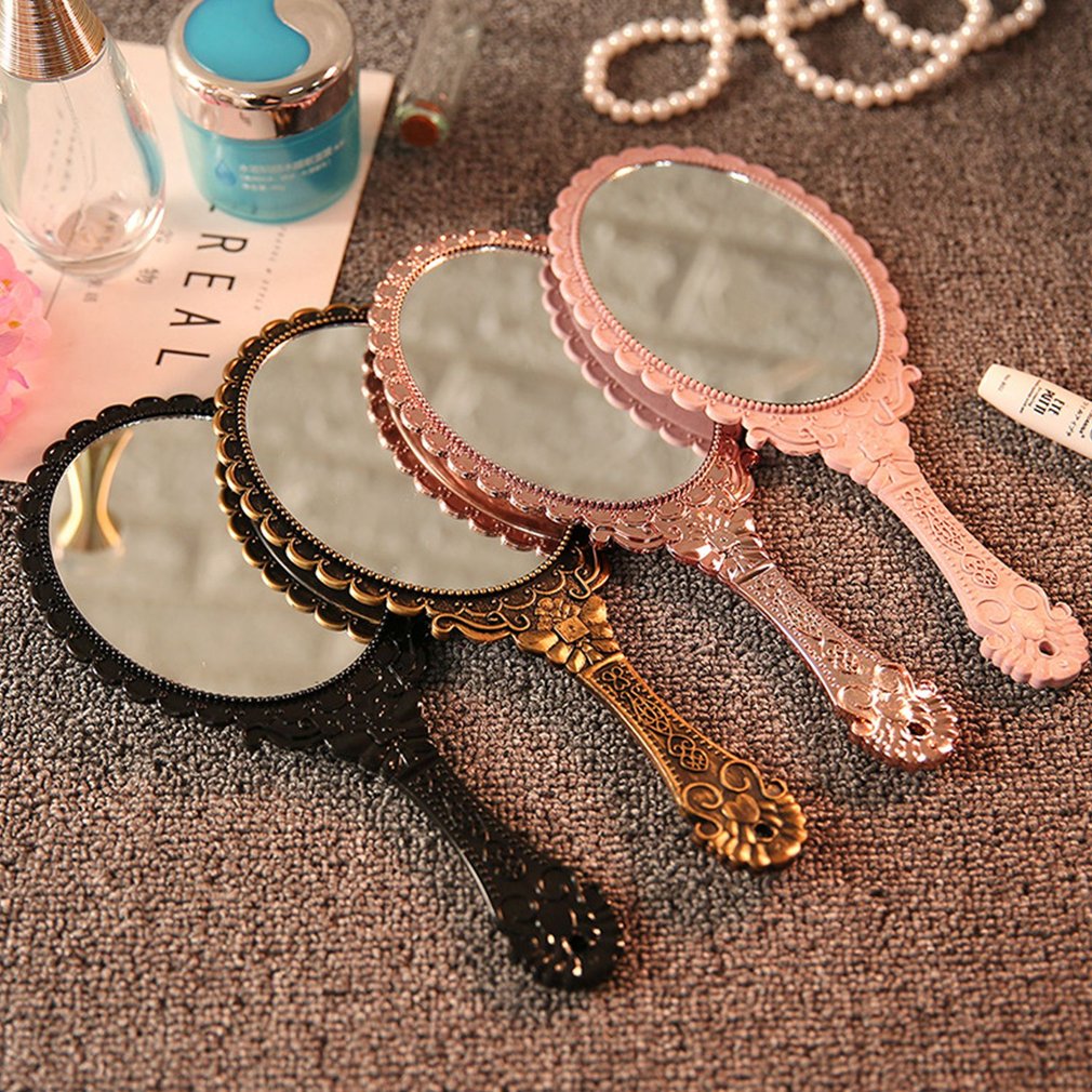 Espejo de maquillaje de mano Vintage, espejo de mano con mango para mujeres, espejo de mano redondo ovalado Floral con mango para tocador de belleza