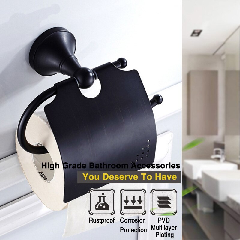Porte-papier toilette noir brossé, Bronze or blanc chromé salle de bains WC porte-serviettes en papier de soie couverture Antique porte-rouleau en laiton