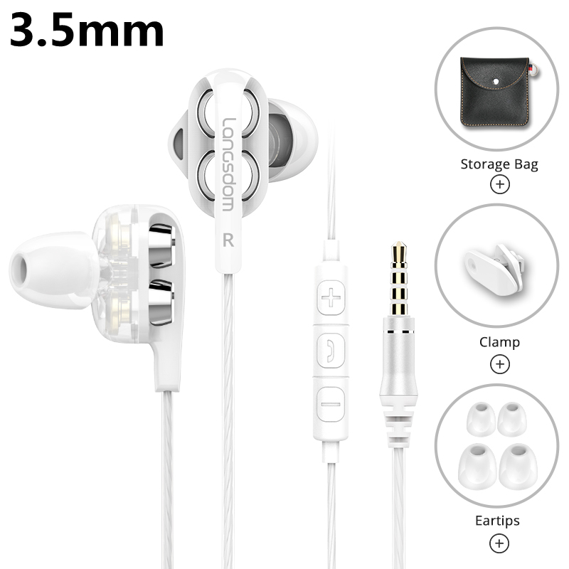 Langsdom D4C Wired Earphone Headphones with Microphone Dual Driver Phone Earphones Type C Ear Phones auriculares fone de ouvido: 3.5MM White
