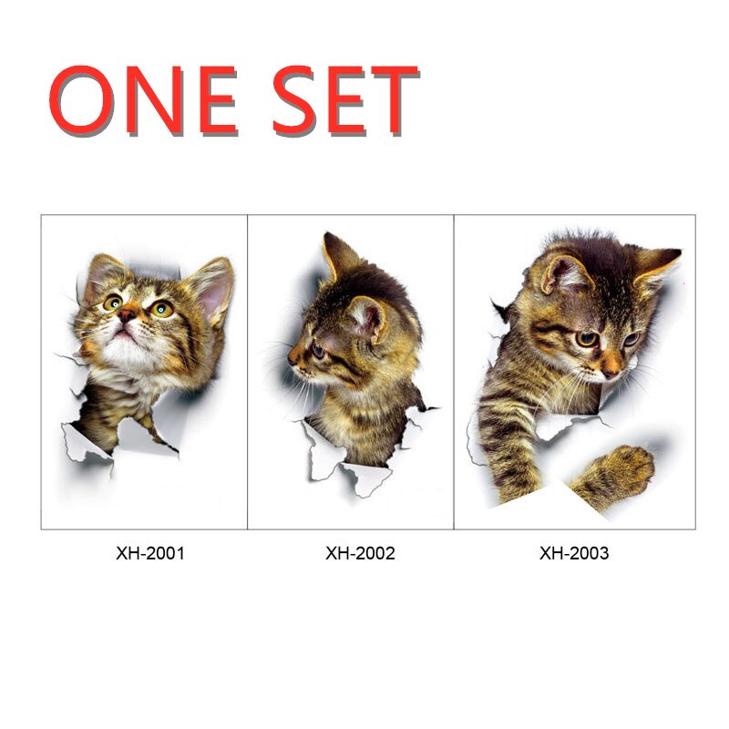 Pegatinas para pared de gatitos rotos en 3D, novedad de , pegatinas para pared de baño, pegatinas decorativas de dibujos animados para decoración de ventanas, habitaciones y hogares: 1 set