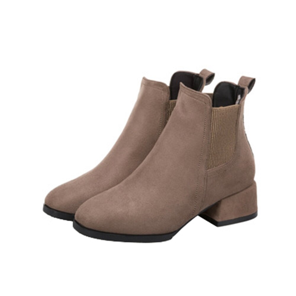 Litthing, Botas cortas para invierno de mujer, de otoño, zapatos de tobillo de tacón alto, tacón cuadrado, Punta puntiaguda, Botas étnicas de piel cálida