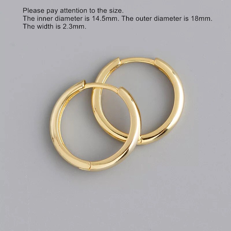 Orecchino in argento Sterling 925 moda semplice lucido rotondo orecchino largo fibbia orecchio personalità geometria donna ragazza ragazzo gioielli orecchio: 1 pair gold 14.5mm