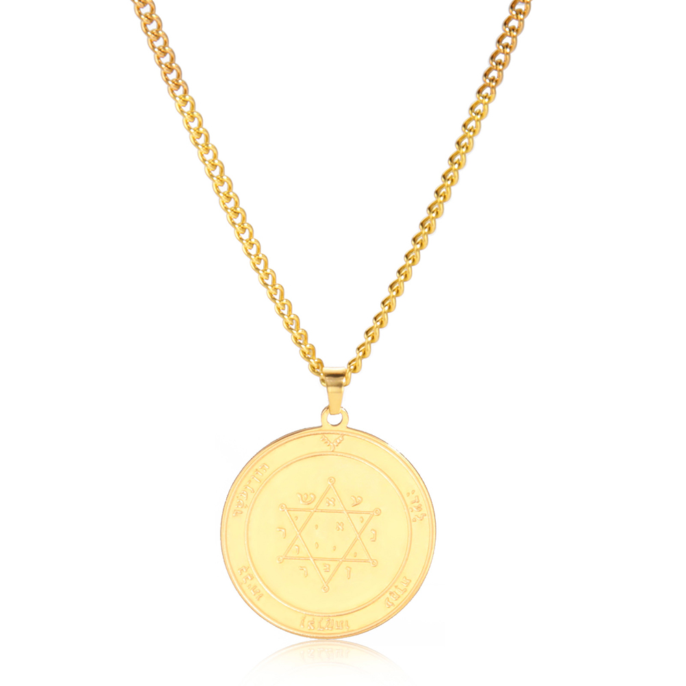 EUEAVAN retrò sigillo di salomone buona fortuna ricchezza carriera collane rotonde protezione settima pentacolo di saturno amuleto gioielli con ciondoli: Acciaio di colore
