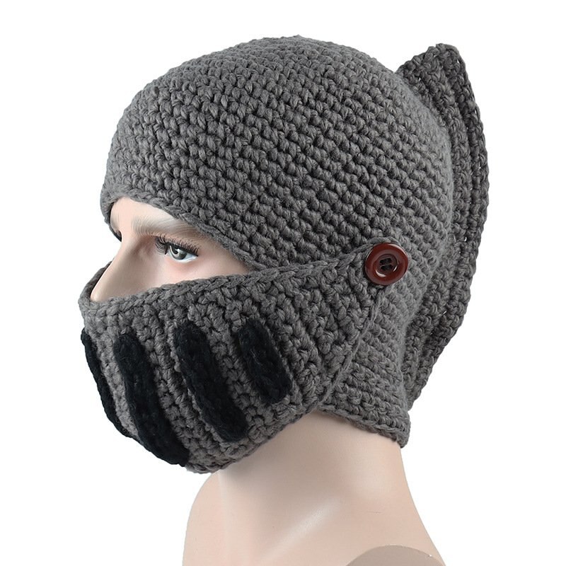 Winter Warm Beanie Hats For Men Knight Helmet Knitted Cap Roman Hat Handmade Gladiator Mask Hat /: H