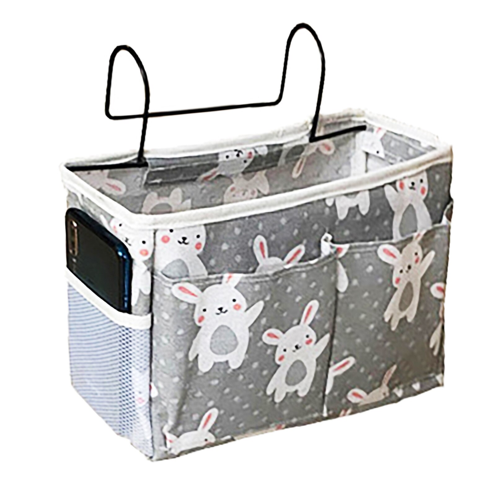 Bed Organizer Couch Hanging Bag Bedside Hanging Bag with Iron hook Fabric Bedside Storage Bag Pockets Gadget Storage Holder Book