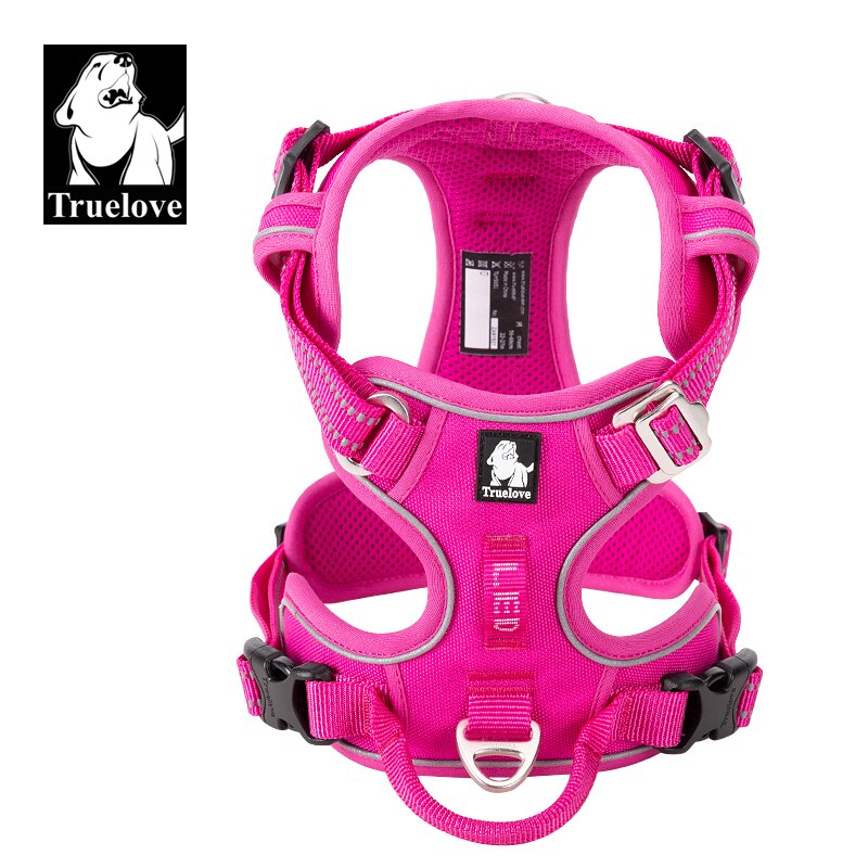 Truelove-arnés de nailon para mascotas, correas con reflectores de 3M, ajustable, aleación de aluminio, para perros grandes, medianos y pequeños, TLH56512: S / Fuchsia