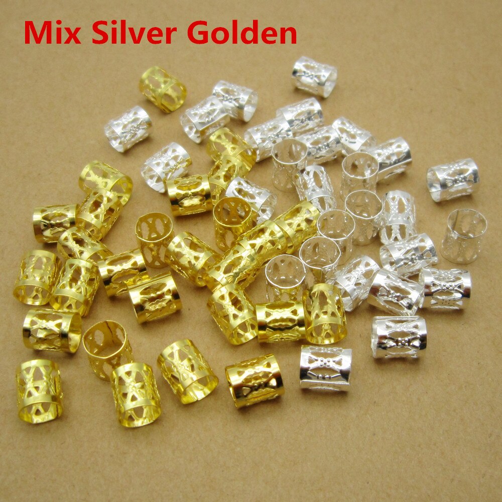 100 stk/lot gylden/sølv justerbar micro viking hår dread fletter dreadlock skjegg perler mansjetter klips ringer for hårtilbehør
