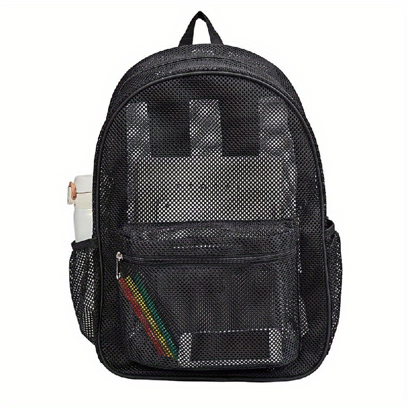 Mochila con de malla simple, bolso de playa para viajes al aire libre, bolso escolar para estudiantes de: Negro
