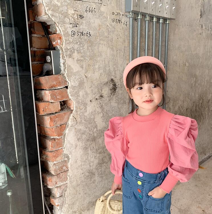 2020 nuove Ragazze balze T-camicia Autunno Del Manicotto di Soffio di Modo Delle Ragazze del Cotone superiore 2-7 anni QW157