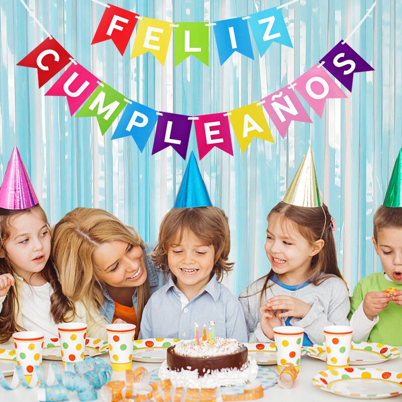 Guirlande de banderoles en papier, banderole espagnole joyeux anniversaire, drapeaux suspendus pour fête d'anniversaire, fournitures de décoration pour fête prénatale, 1 ensemble