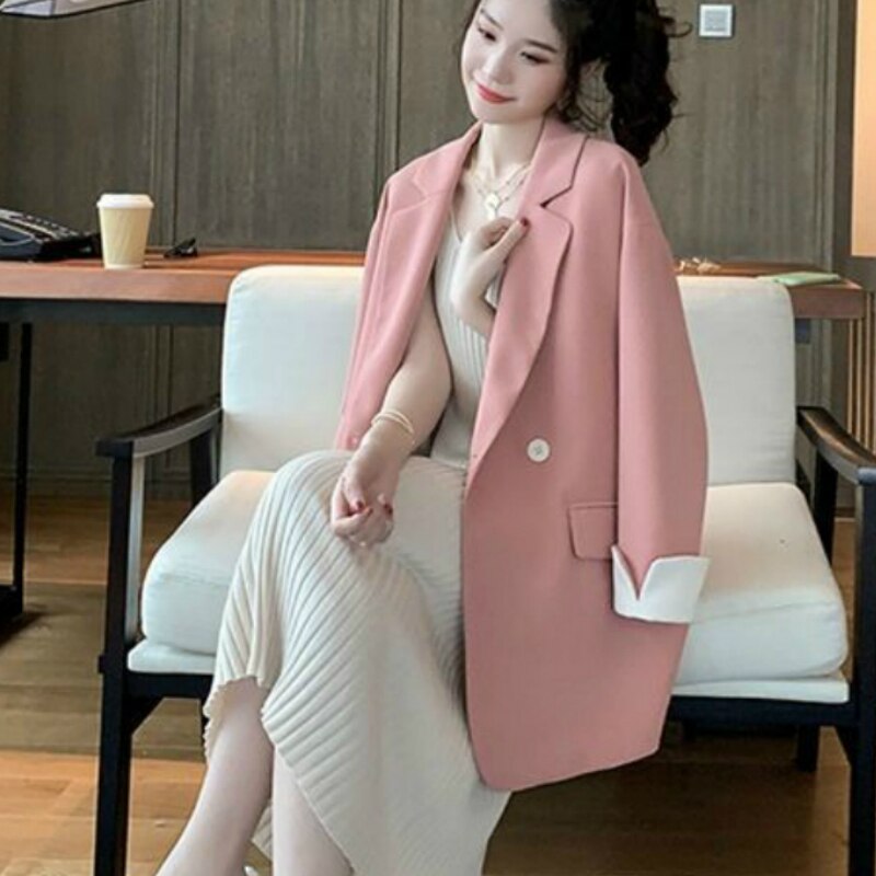 Blazer , col échancré pour femmes, Patchwork, style coréen, ample, pour femmes, bureau, , tendance, nouveauté décontracté