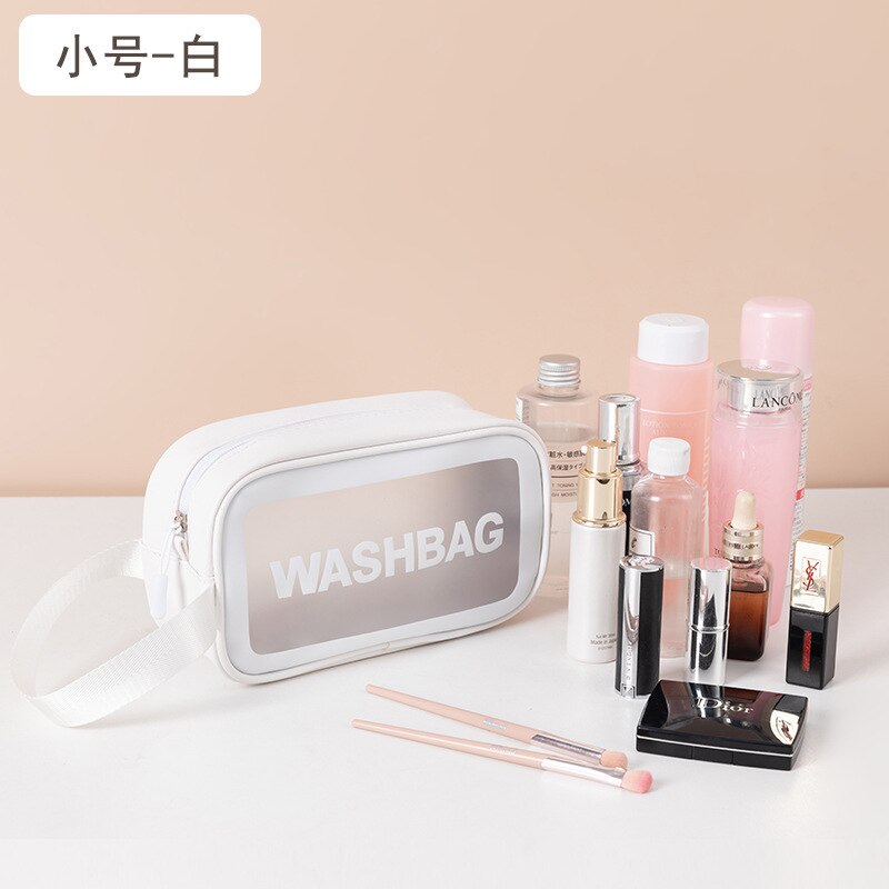 Stijlvolle brief toilettas pu make-up tas transparante reisorganizer toilettassen hoge capaciteit waterdichte dames cosmetische tassen: Klein wit