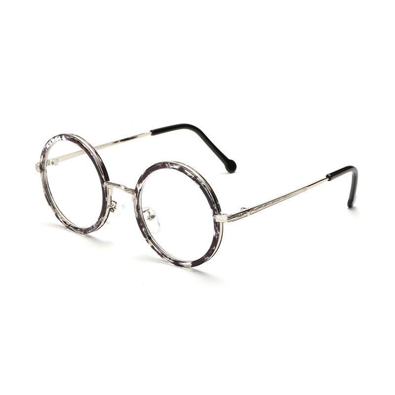 Women Round Reading Glasses Metal Frame Glasses Plain Mirror Male Female Reading Glass: black