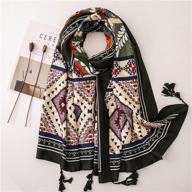 Écharpe pour femme, châles et écharpes chauds, doux et longs, style ethnique, imprimé, étoles de plage, écharpe hijab douce et chaude
