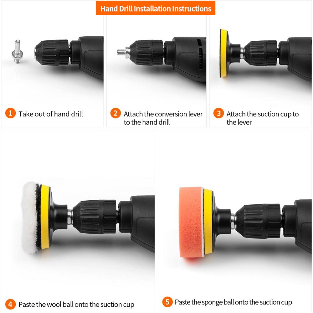 VISBELLA 7 pièces tampon de polissage de voiture 3 pouces tampons de forage en mousse de polissage Kit d'éponge avec polisseuse de voiture M10 adaptateur de forage soin de la peinture