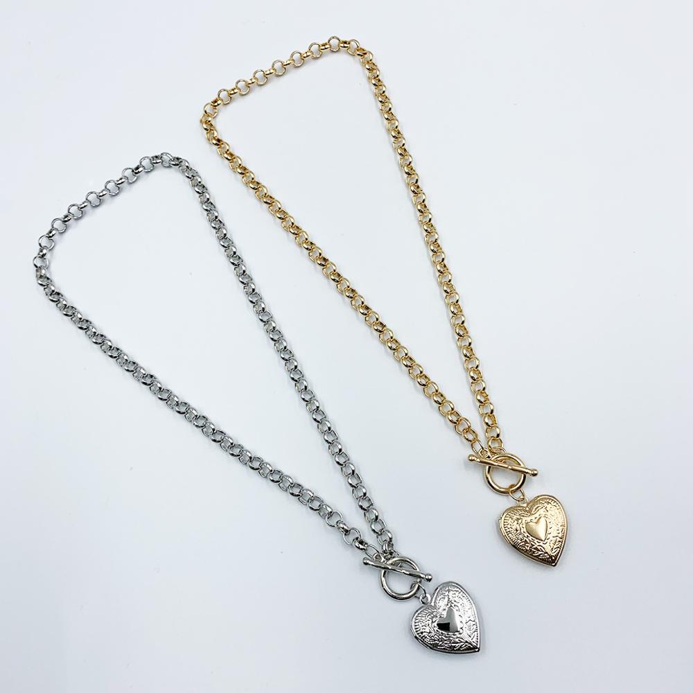DIEZI Punk Gold Silver Plated Heart Pendant Necklace For Women Men Vintage Simple Geometric Statement Link Chain Necklace