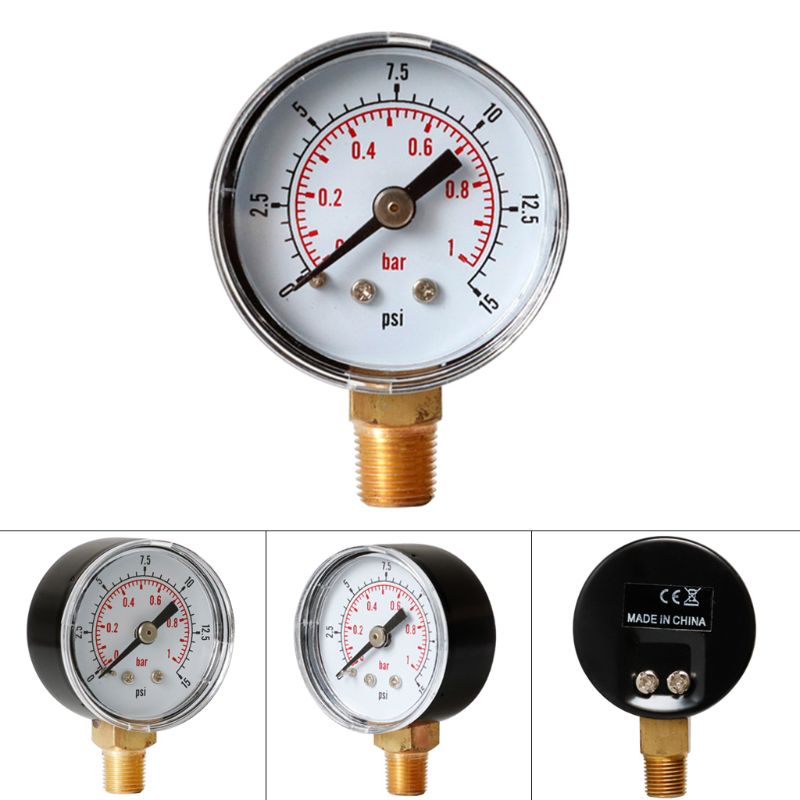 40mm Face Pressure Gauge 1/8" BSPT Bottom Mount 15,30,60.100,160 200, 300 PSI & Bar for Air Gas Water Fuel Liquid.