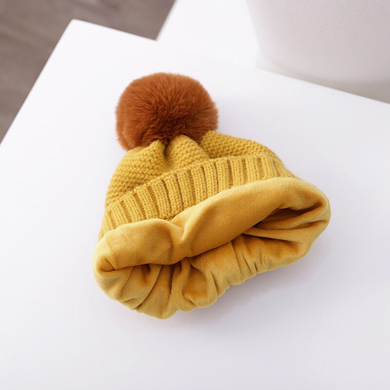 Doitbest 1 to 4 år gamla baby barn mössa hår boll enfärgad 2 st pojkar flickor vinter stickad hatt halsduk set
