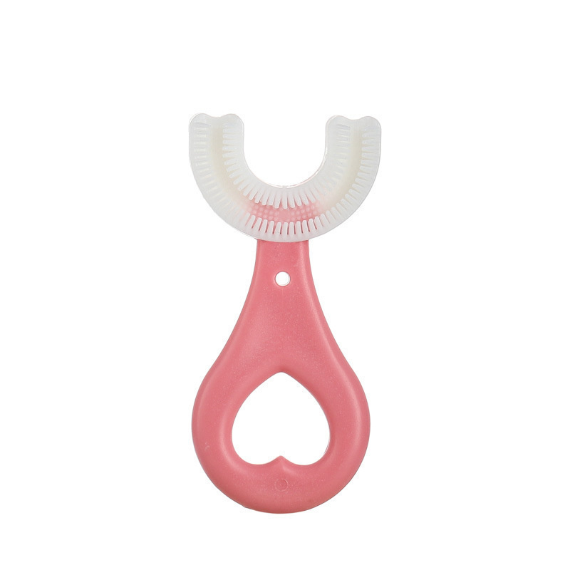 2021 nuovo spazzolino da denti per bambini U spazzolino da denti manuale in silicone pulizia della bocca cartone animato versione manuale accessori per bambini: 2-6Y Pink