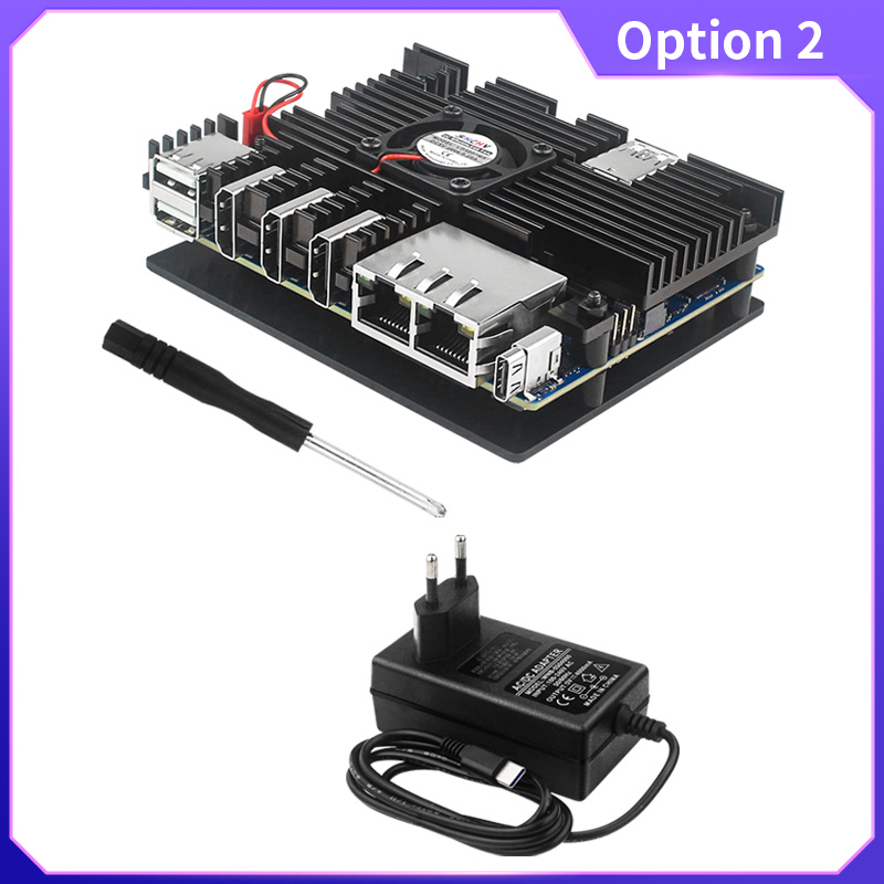 Orange  pi 5 plus aluminium behuizing met actieve en passieve metalen koeling, ventilator en koelribben, metalen behuizing voor orange  pi 5 plus: Grijs