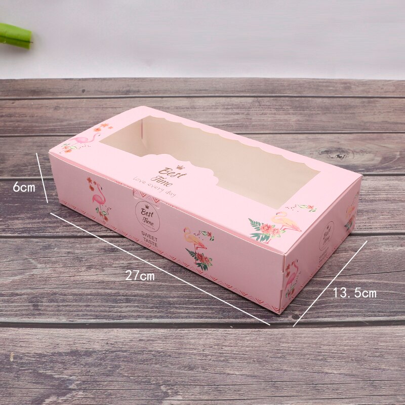 20 stk 27 x 13.5 x 6cm cupcake kasser og emballage vindue flamingo dot rose stor kasse bryllupsfest madkasse papirboks bagning: G