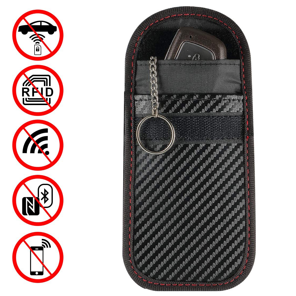 1pc/2pcs Portable Signal Blocker Car Key Case Faraday Cage Keyless Entry Fob Pouch RFID Blocking Bag with Key Chain Ring: one