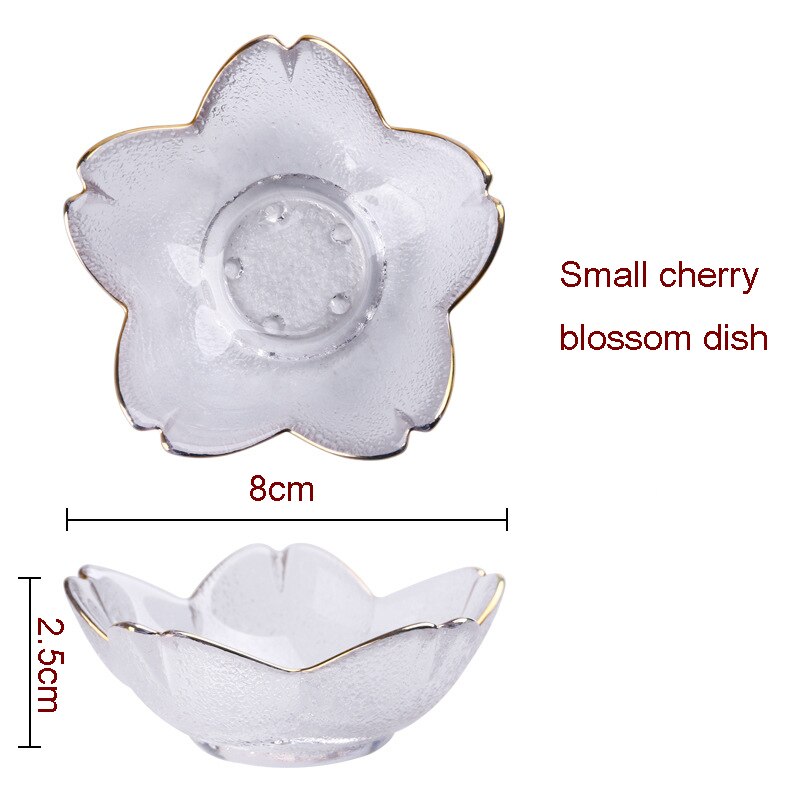 Japanese Style Cherry Blossom Dish Handmade Transparent Glass Snack Dip Bowl Matte Phnom Penh Dish Household Tableware: S cherry blossom