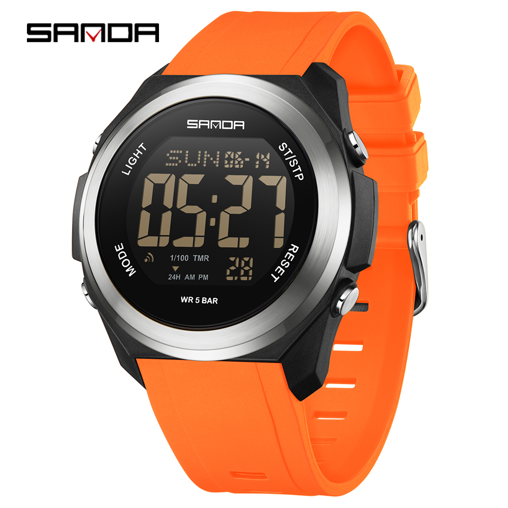 Sanda 2199 new sports watch with waterproof timing and multiple luminous electronic clocks, alarm clock reminder, men's watches: Coffee
