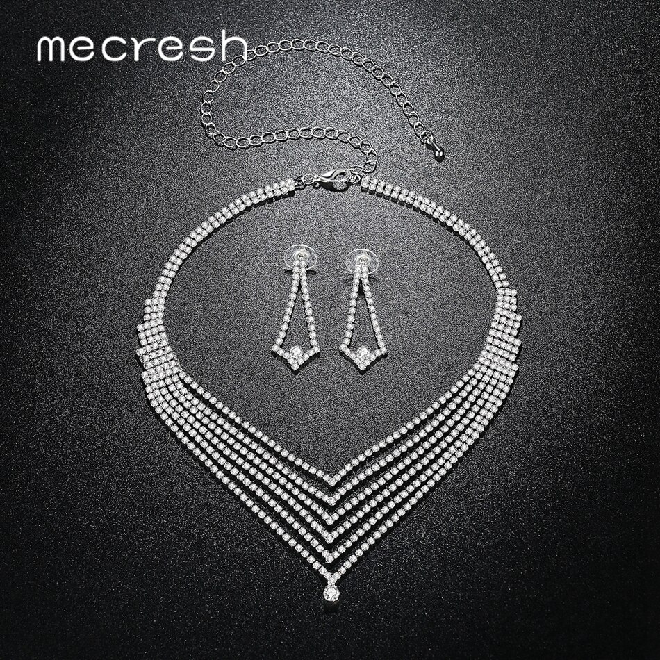 Mecresh Strass Bruiloft Sieraden Sets voor Vrouwen Afrikaanse Kralen Sieraden Set Luxe Crystal Bridal Ketting Set Accessoires TL551