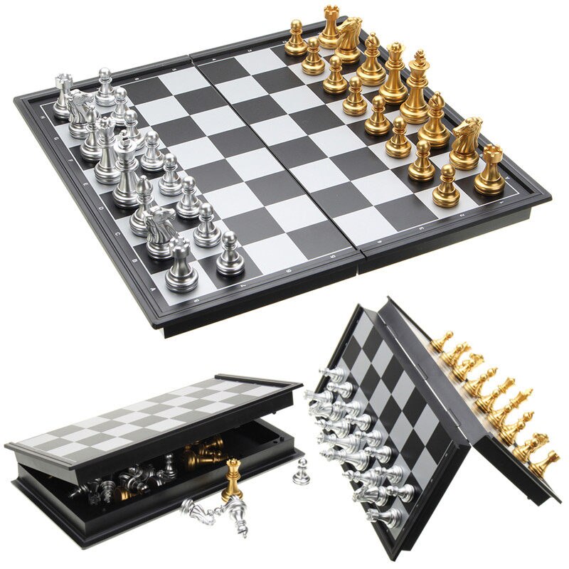 Jeu d'échecs argent or pièces pliant magnétique pliable conseil contemporain ensemble Fun famille jeux de société noël