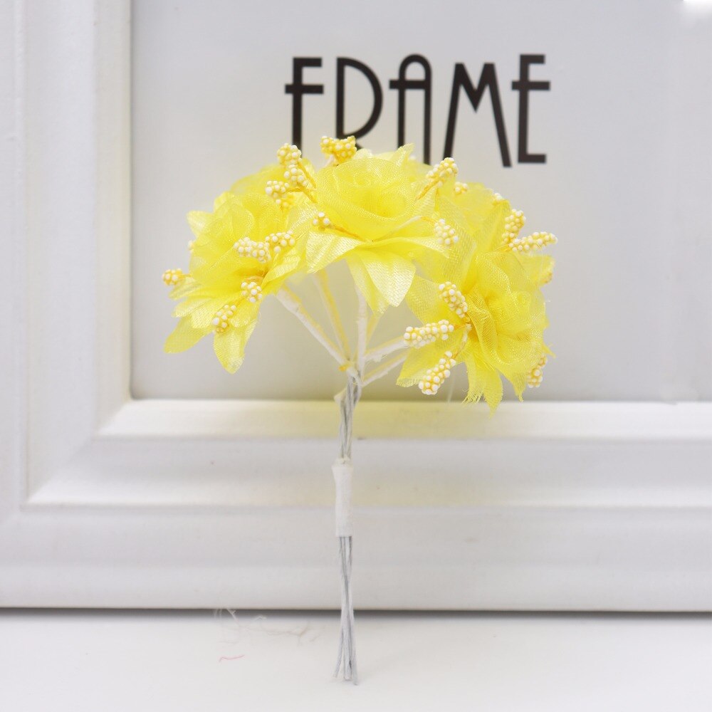 6 stk kunstige blomster roser gaze diamant bryllup sko hovedbeklædning gør-det-selv boligdekoration kunstige blomster brudekrans collage: 1