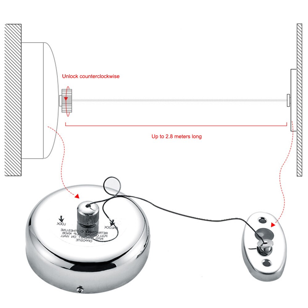 Retractable Clothesline 2.8 Meters Stainless Steel Clothes Drying Line Home Hotel Travel Clothes Dryer Organiser Laundry Hanger