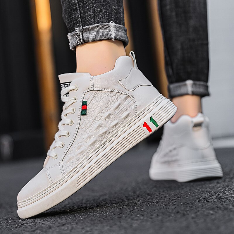 Męskie buty na deskorolkę wysokie trampki męskie obuwie sportowe męskie buty oddychające kostki buty spacerowe na niskim obcasie Chaussure Homme
