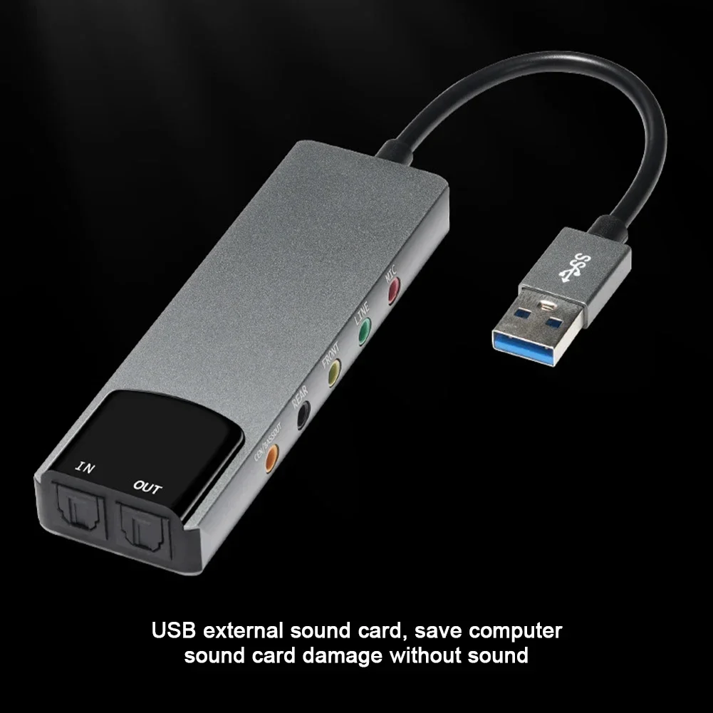 Multifunction External USB Audio Adapter USB Sound Card Aluminium Alloy 7.1 5.1 Channel SPDIF Optical for PC Computer