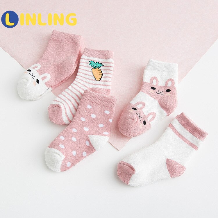 LINLING 5 Paare freundlicher Winter Dicke Warme Socken Baby Jungen Mädchen Baumwolle Socken Herbst freundlicher Neue Nette Karikatur Kaninchen Socken v103