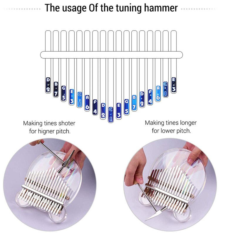 Kalimba 17 Toetsen, Transparant Acryl Duim Piano Starter Vinger Piano Met Kalimba Case Tune Hamer Studie Boekje Stickers