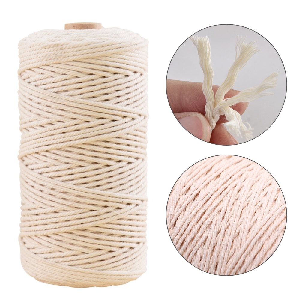 Macrame ledningssæt 3mm naturlige bomulds reb træ ringe perler pinde til diy håndlavet bidring binde tråd væghængende plante bøjle